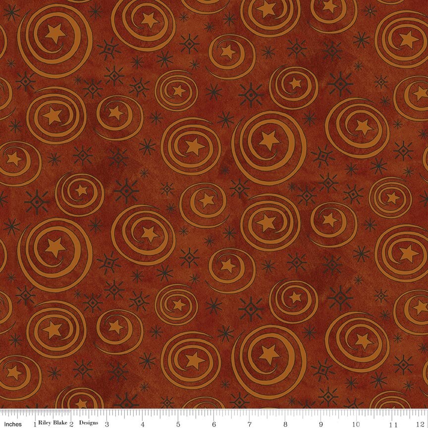 Spooky Stars and Swirls Rusty Oak Fabric