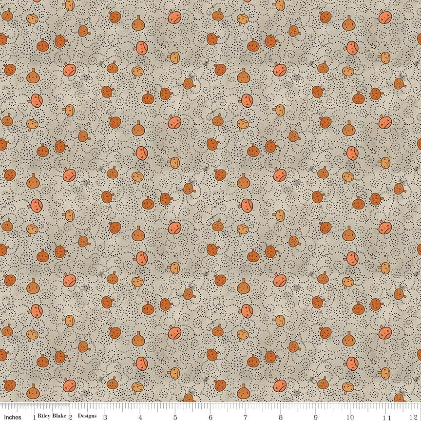 Spooky Pumpkins Gray Fabric