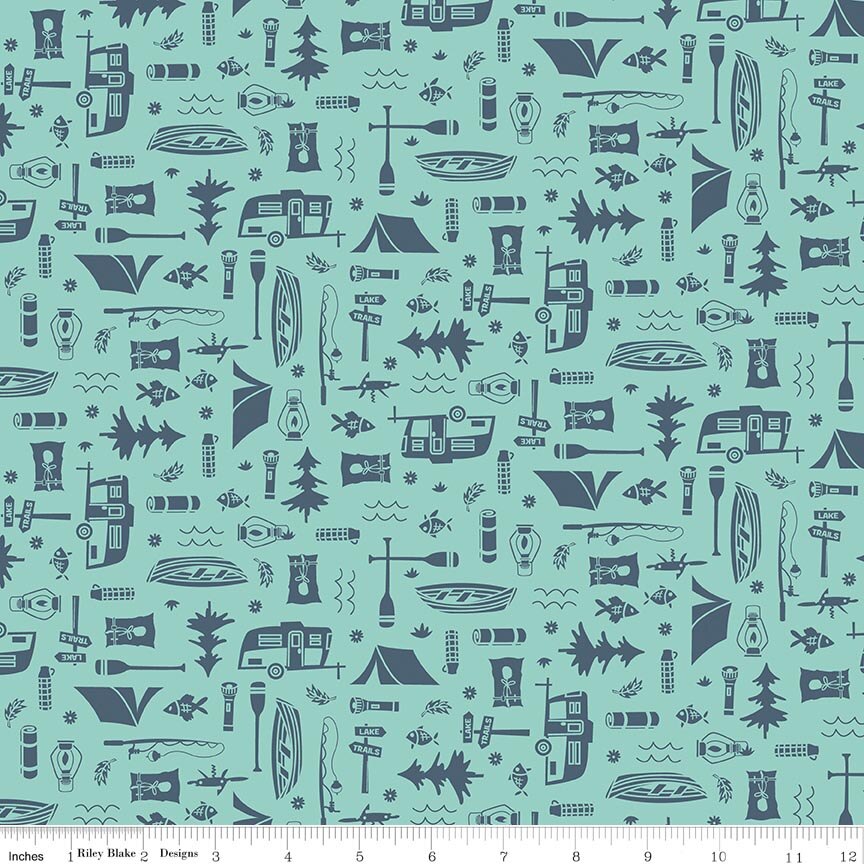 Happy Haven Let's Camp Aqua Fabric