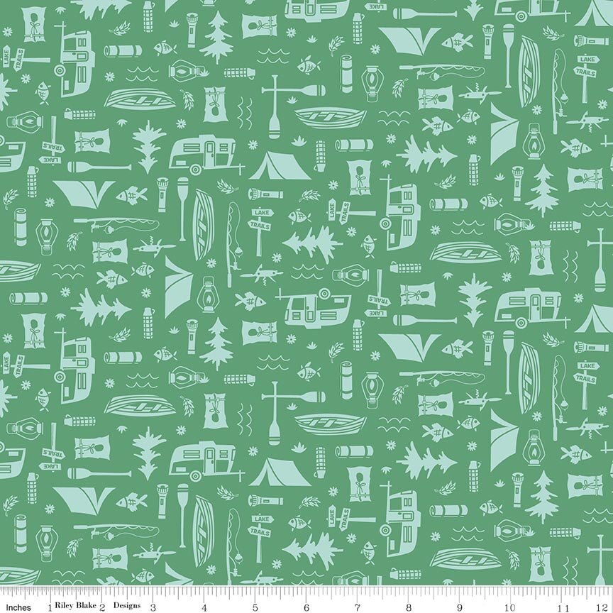 Happy Haven Let's Camp Green Fabric