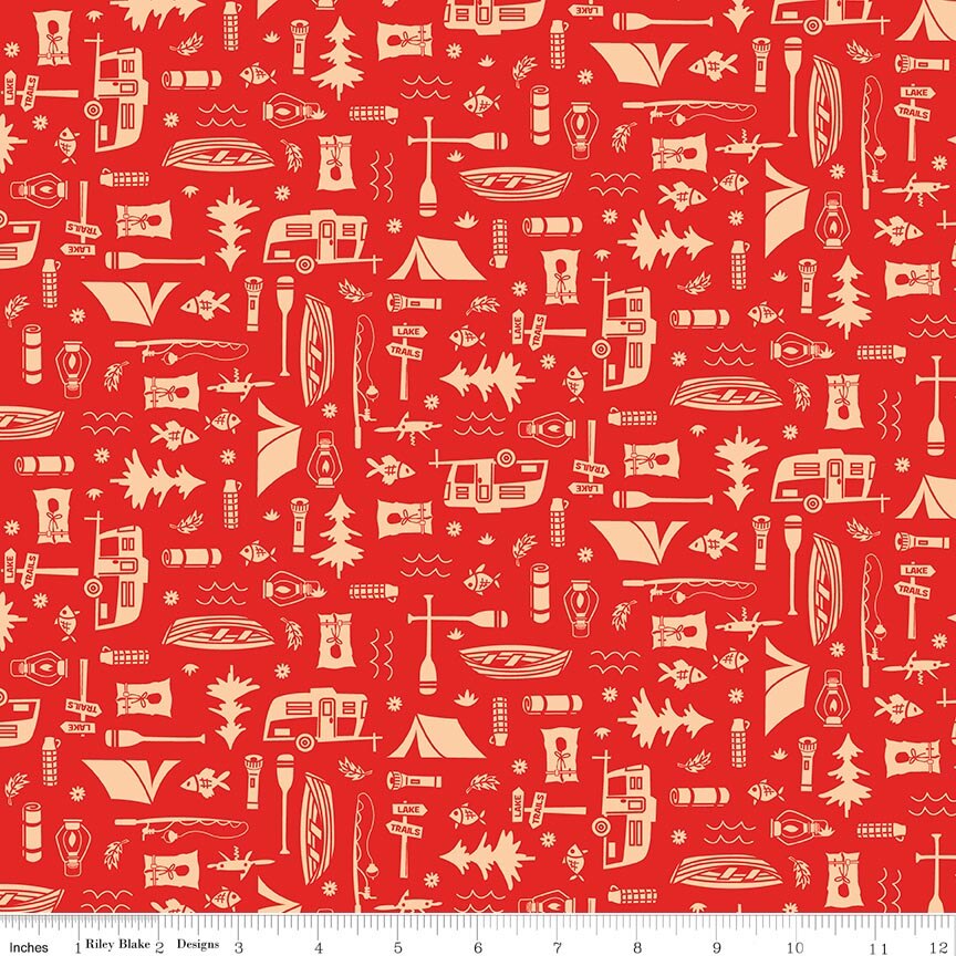 Happy Haven Let's Camp Red Fabric
