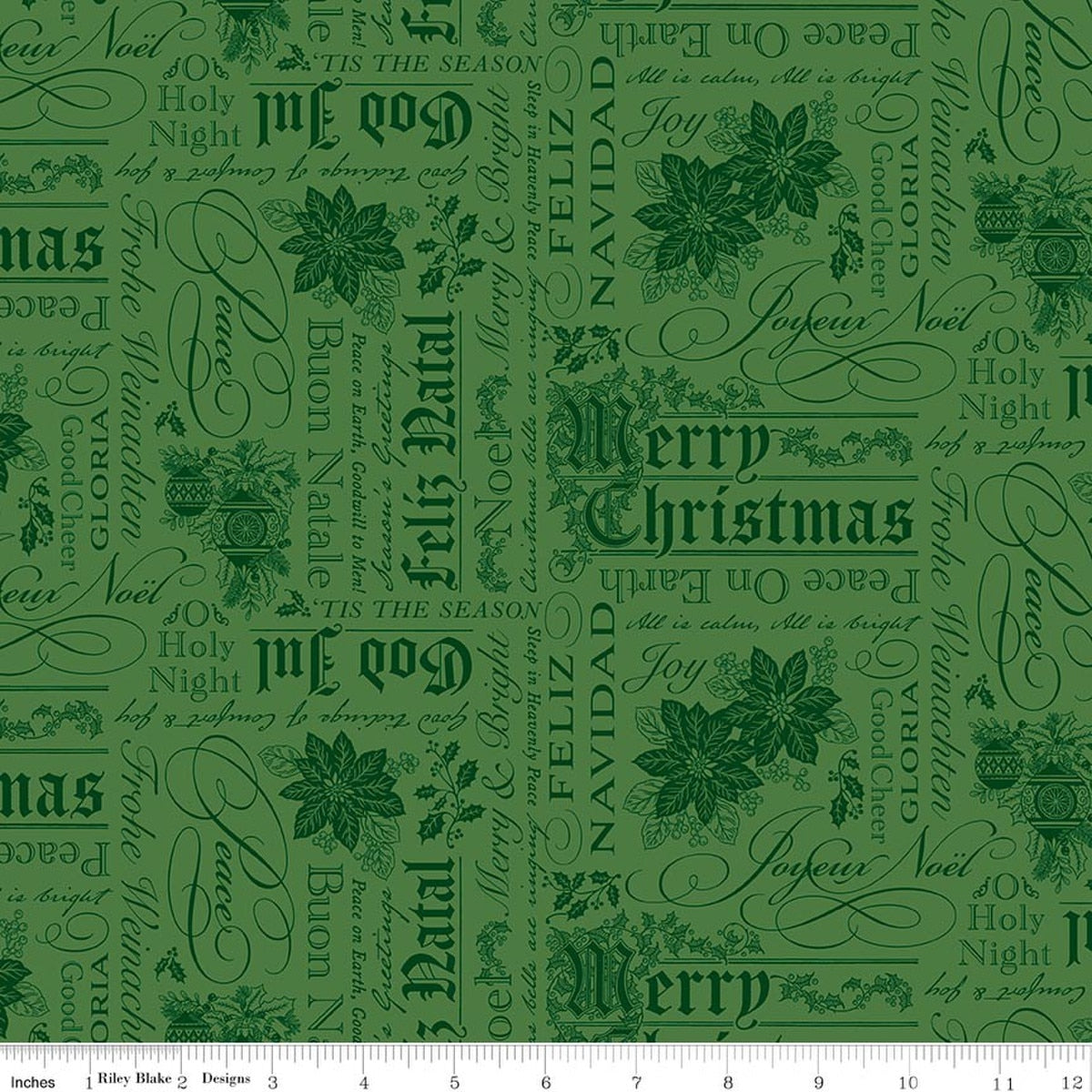 Poinsettias at Christmas Text Green by Jennifer Bosworth for Riley Blake Designs