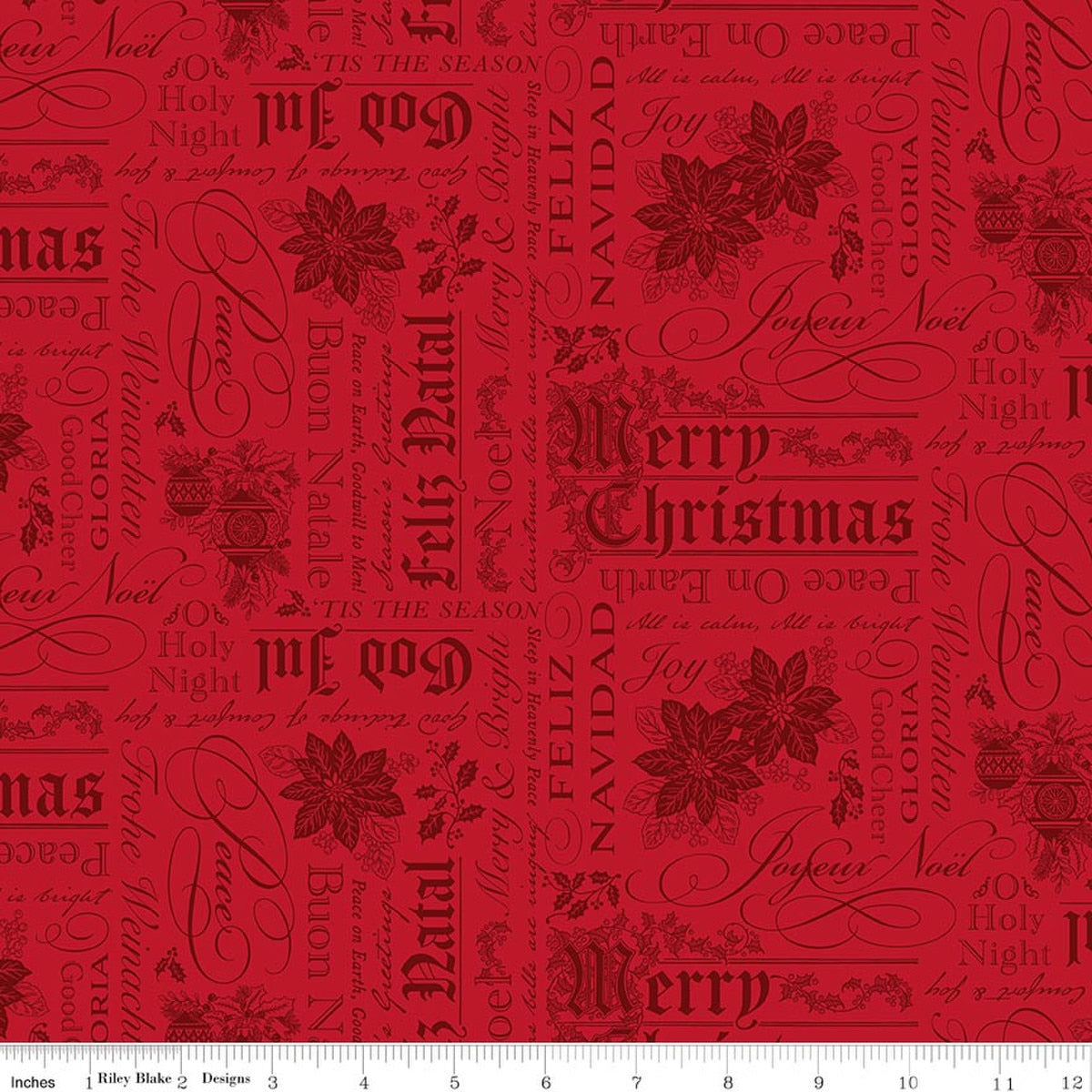 Poinsettias at Christmas Text Red by Jennifer Bosworth for Riley Blake Designs
