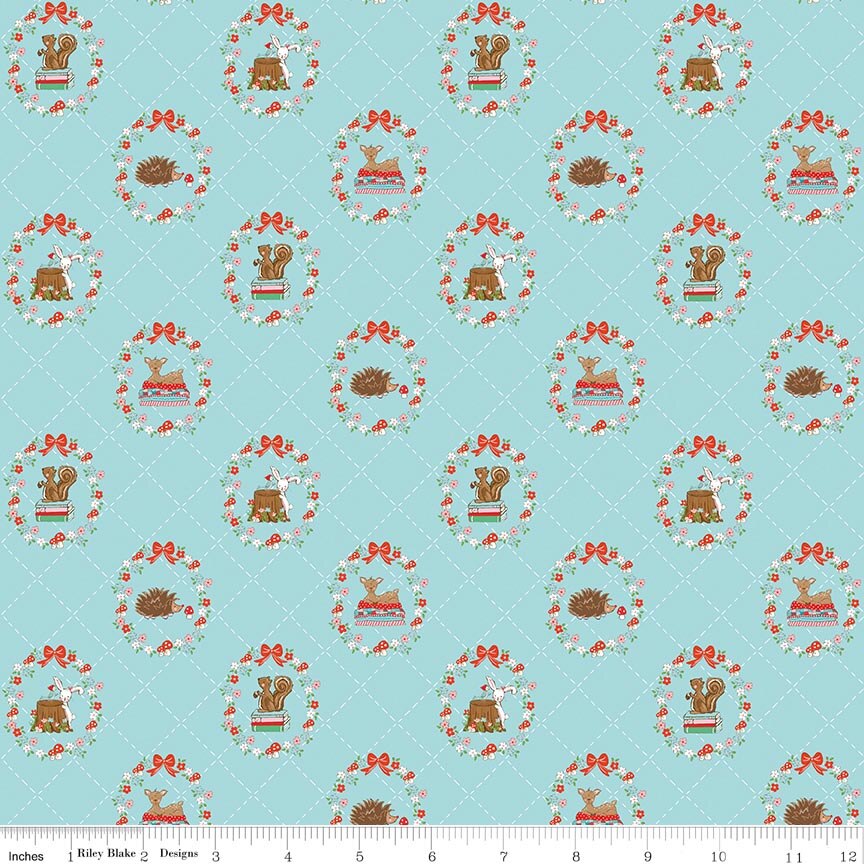 Whimsical Woodland Animals Aqua Fabric