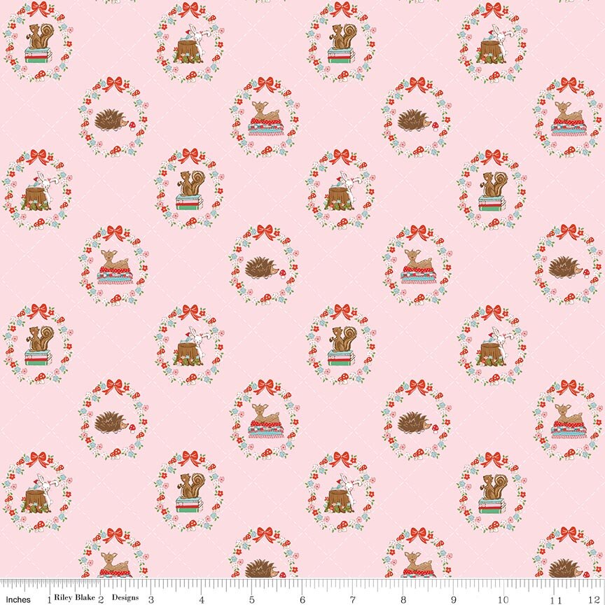 Whimsical Woodland Animals Pink Fabric