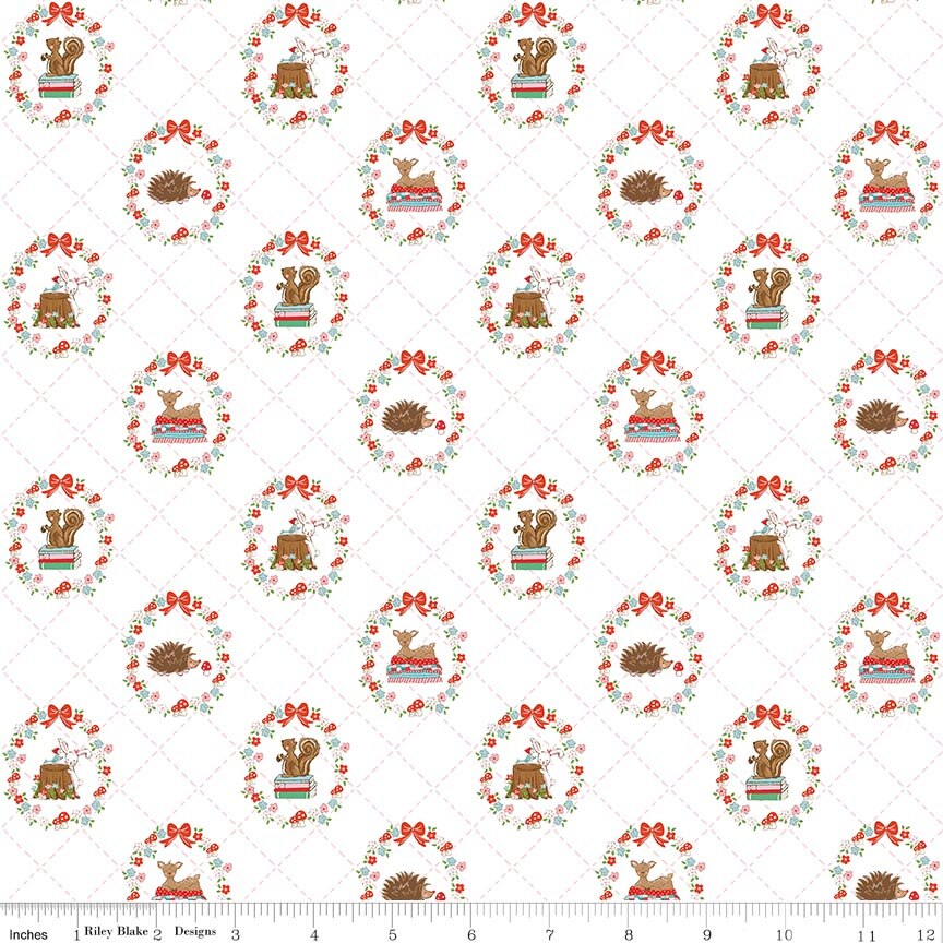 Whimsical Woodland Animals White Fabric