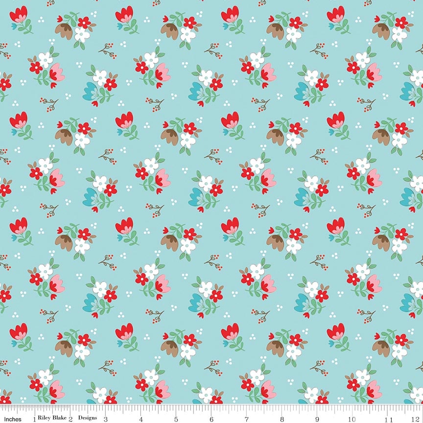 Whimsical Woodland Floral Aqua Fabric by Riley Blake Designs