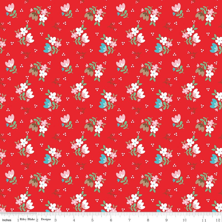Whimsical Woodland Floral Red Fabric