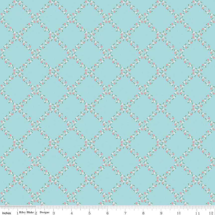 Whimsical Woodland Lattice Aqua Fabric