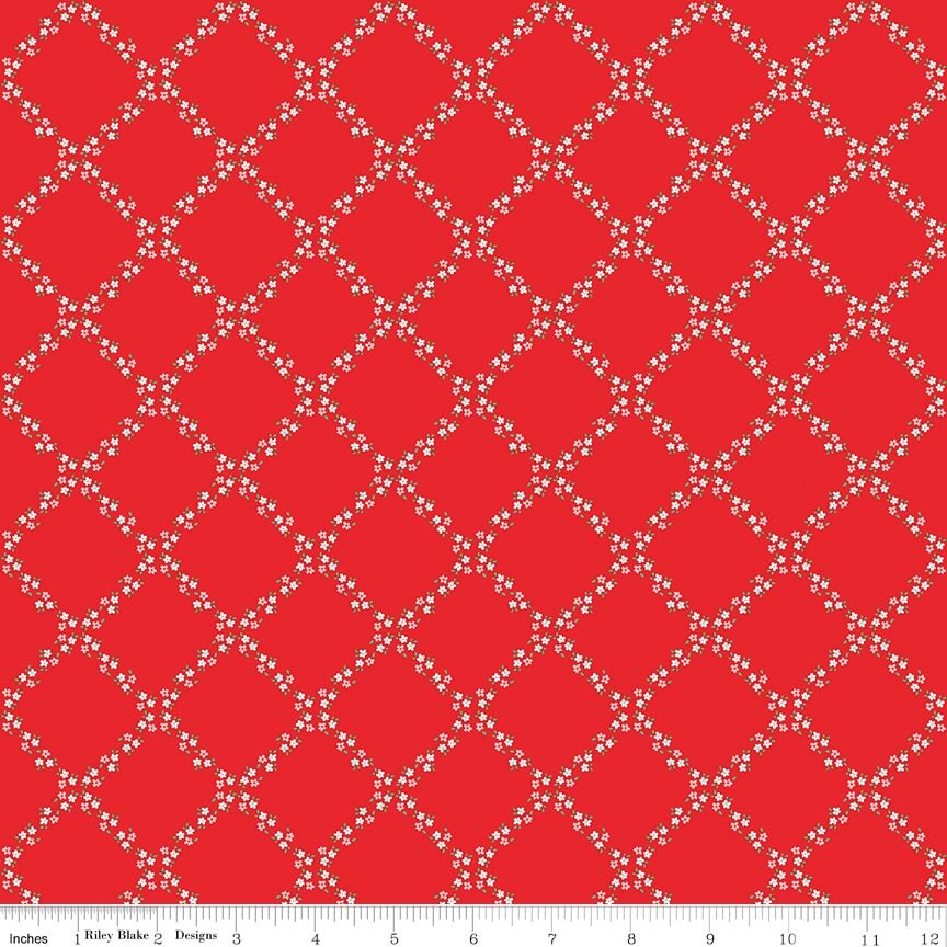 Whimsical Woodland Lattice Red Fabric