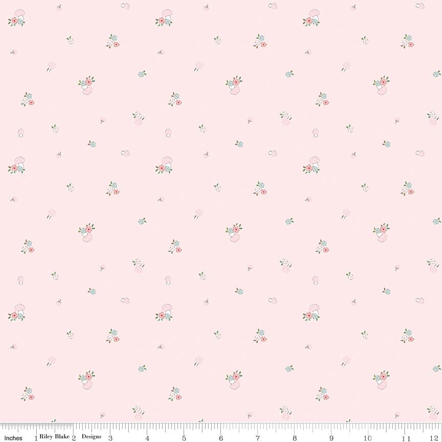 Whimsical Woodland Mushrooms Pink Fabric