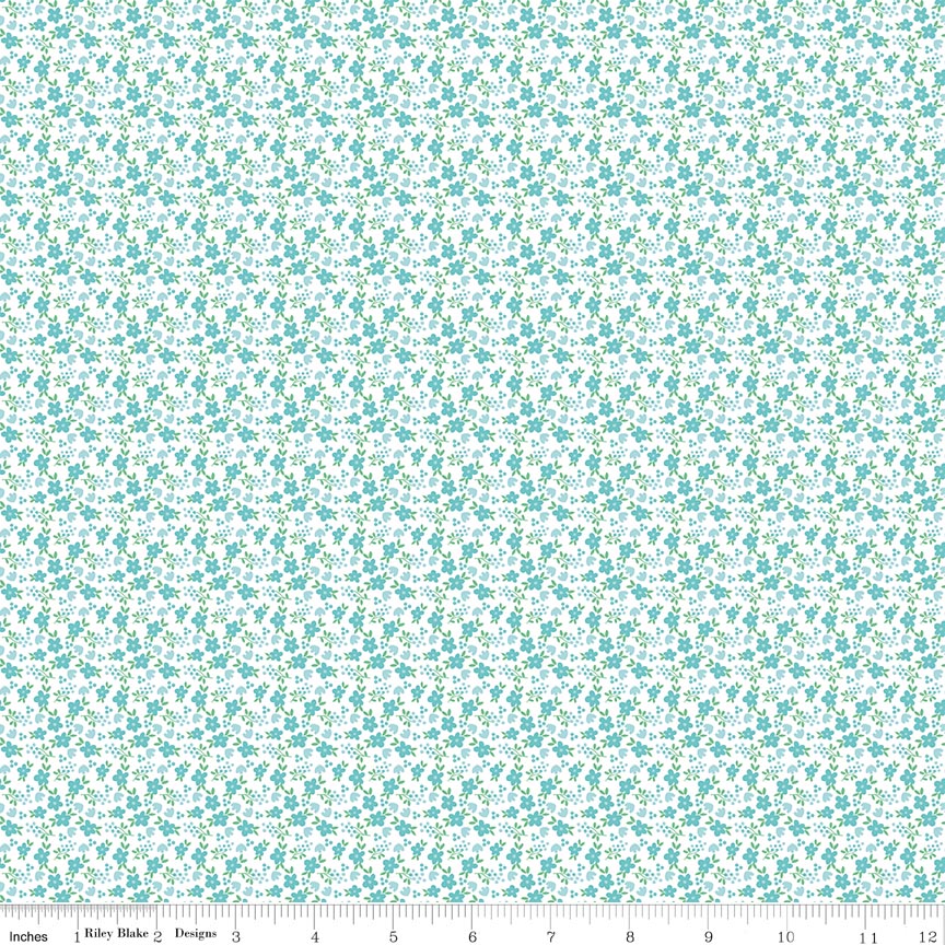 Whimsical Woodland Mini Florals Aqua Fabric by Riley Blake Designs