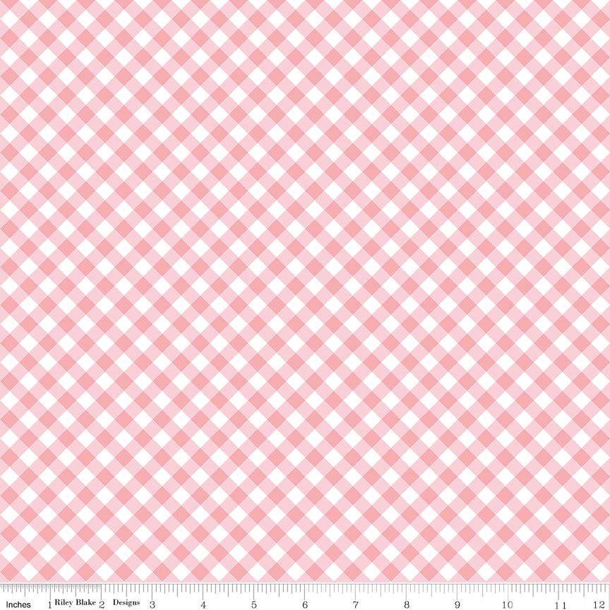 Whimsical Woodland Diagonal Gingham Pink Fabric by Riley Blake Designs