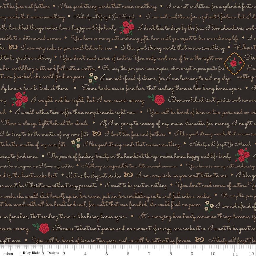 Orchard House Text Black Fabric