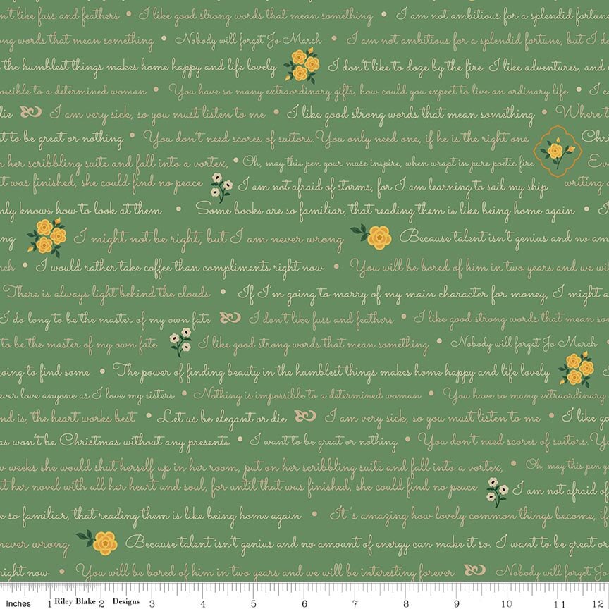 Orchard House Text Green Fabric