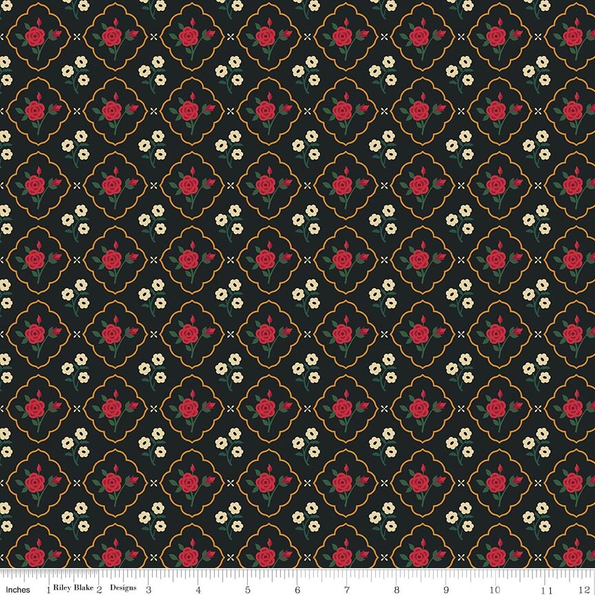 Orchard House Medallions Black Fabric