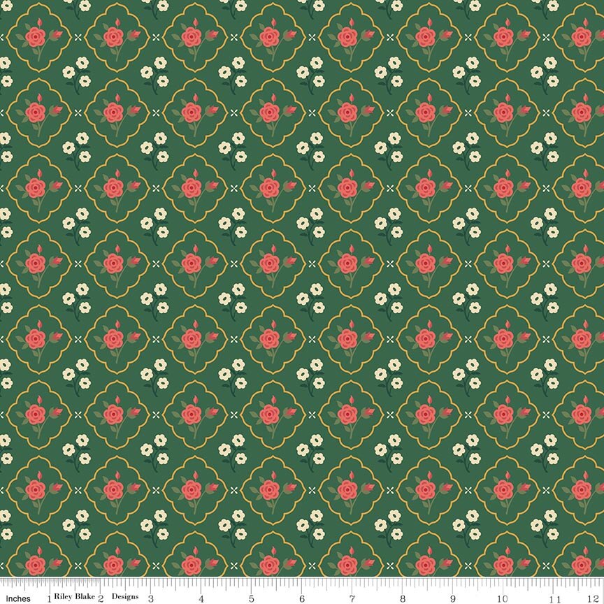 Orchard House Medallions Green Fabric