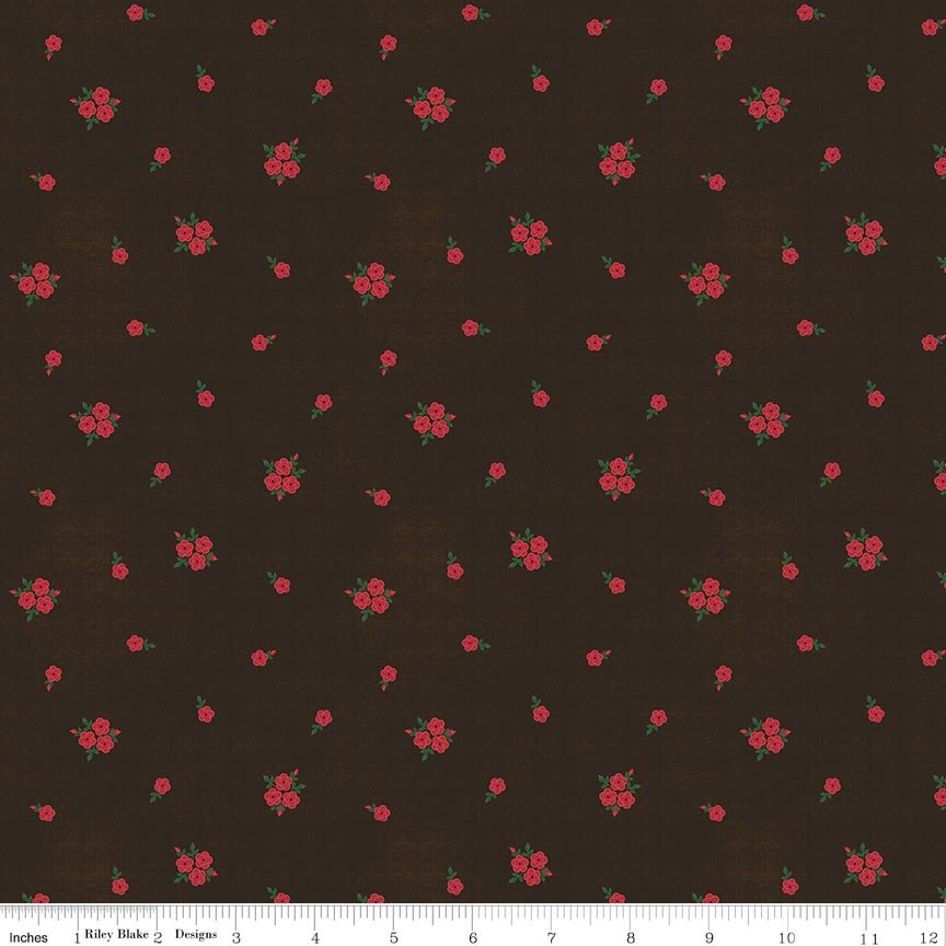 Orchard House Rose Clusters Black Fabric