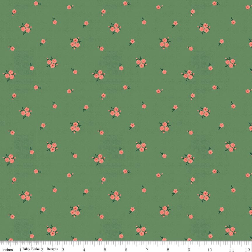 Orchard House Rose Clusters Green Fabric
