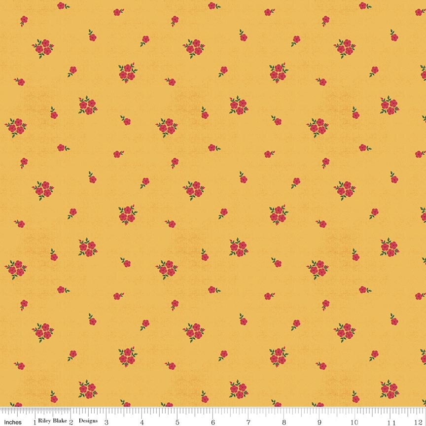 Orchard House Rose Clusters Yellow Fabric