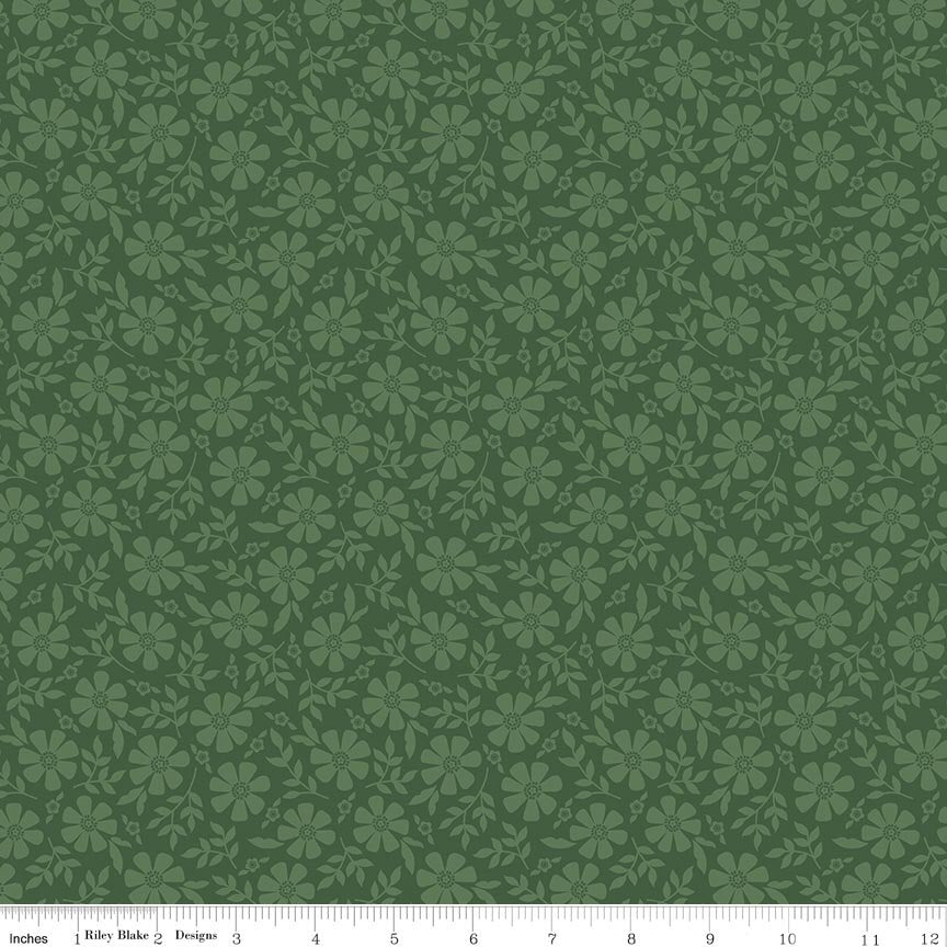 Orchard House Tonal Flowers Green Fabric