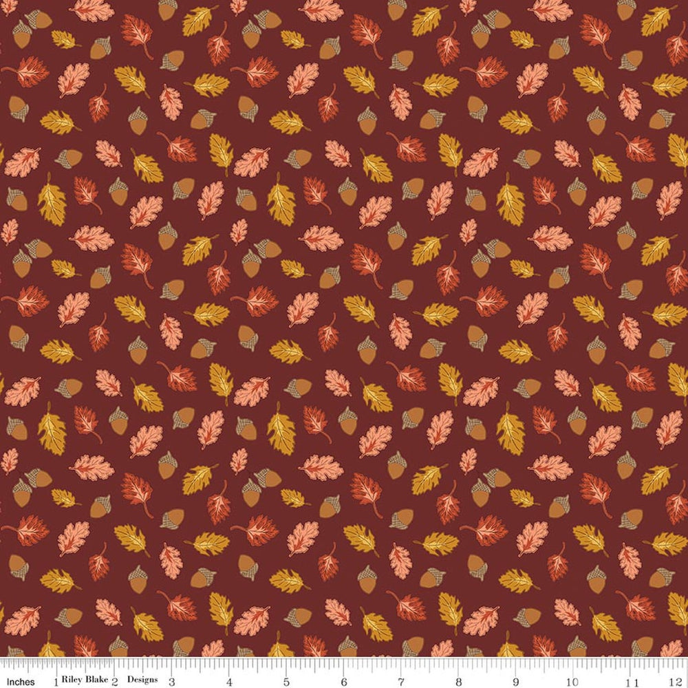 Cozy Autumn Acorns & Oak Leaves Dark Rust by Beverly McCullough for Riley Blake Designs
