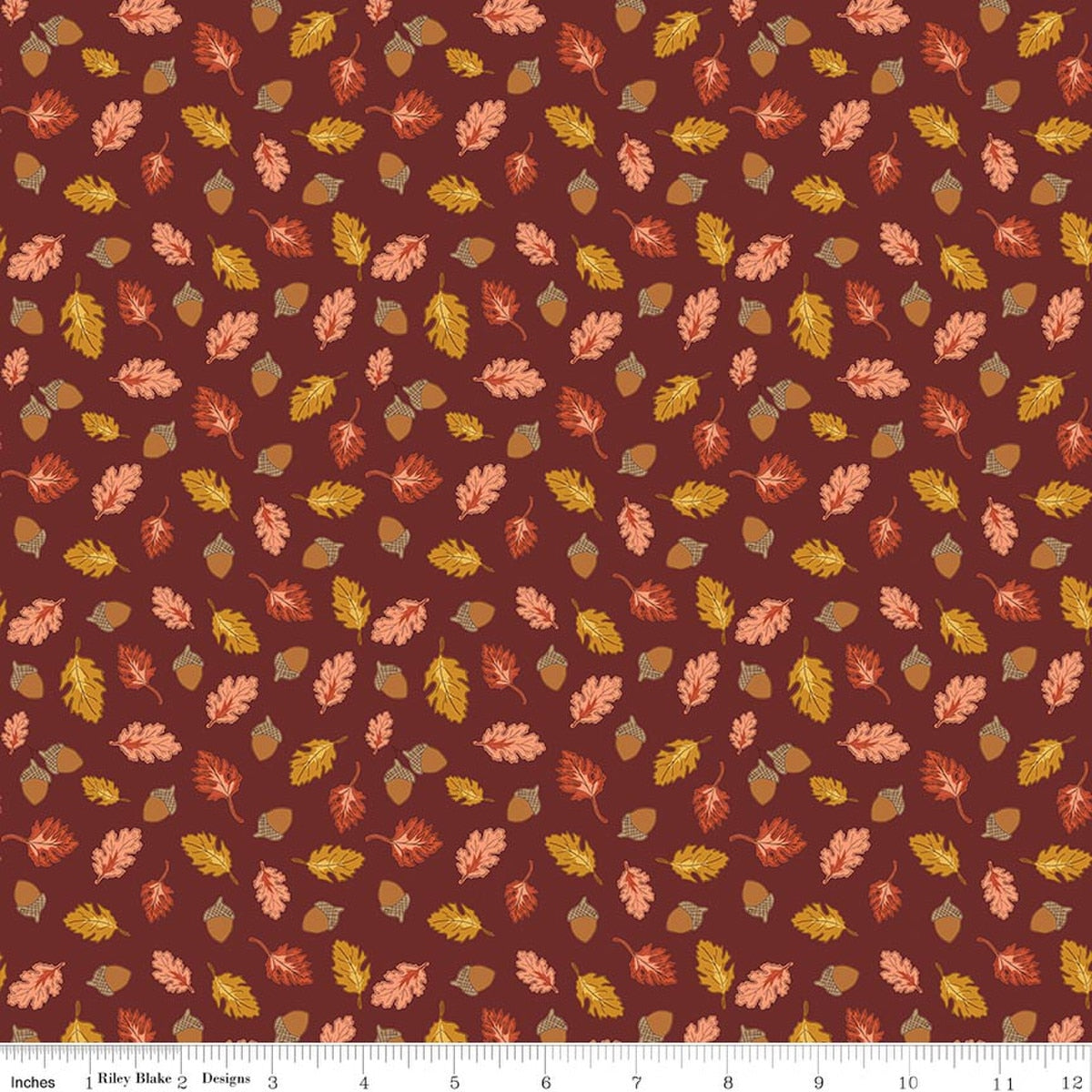 Cozy Autumn Acorns & Oak Leaves Dark Rust by Beverly McCullough for Riley Blake Designs