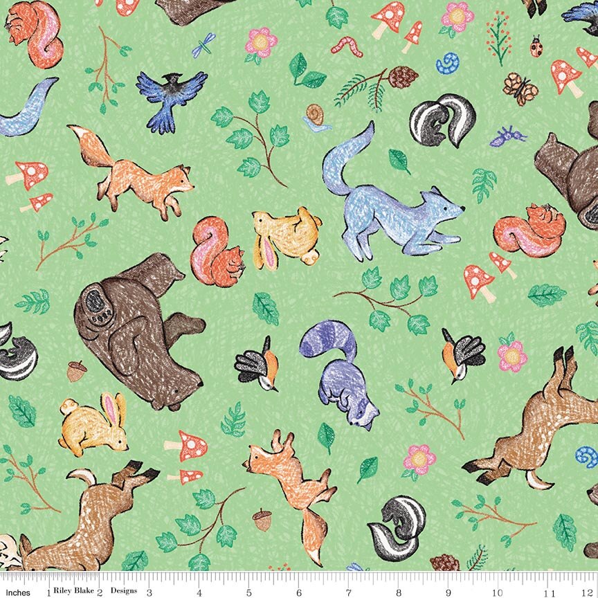 Colorful Critters Main Green Fabric