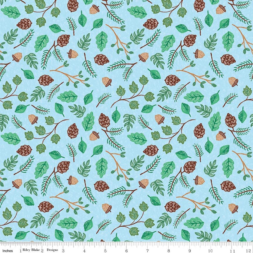 Colorful Critters Botanical Blue Fabric