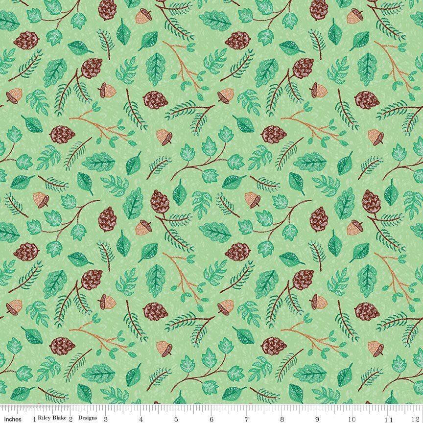 Colorful Critters Botanical Green Fabric