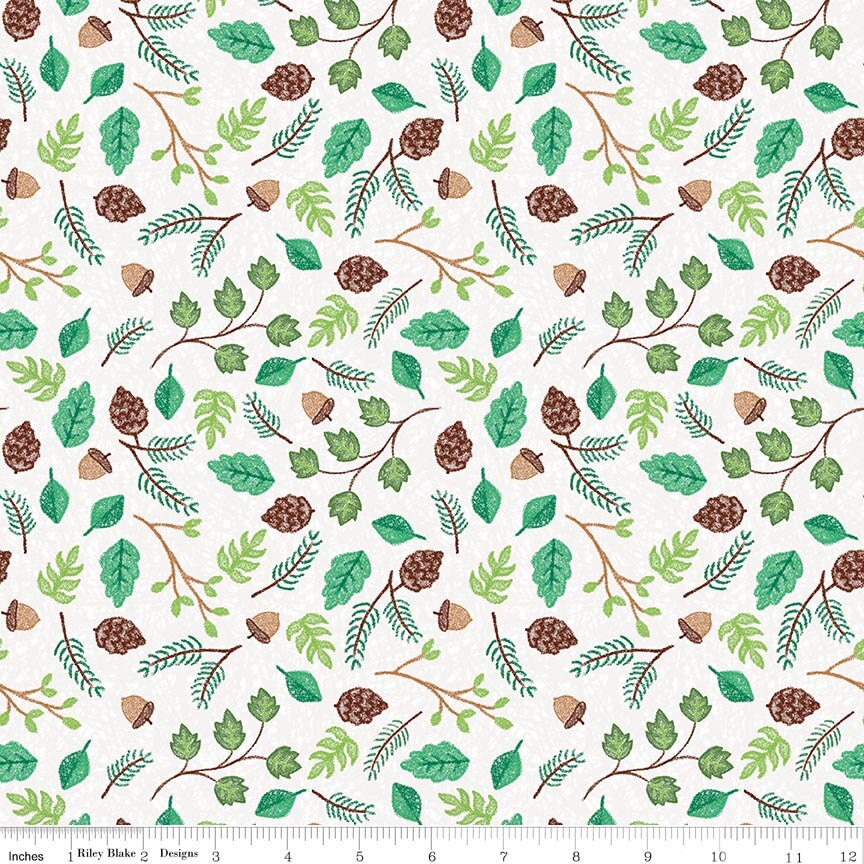 Colorful Critters Botanical White Fabric