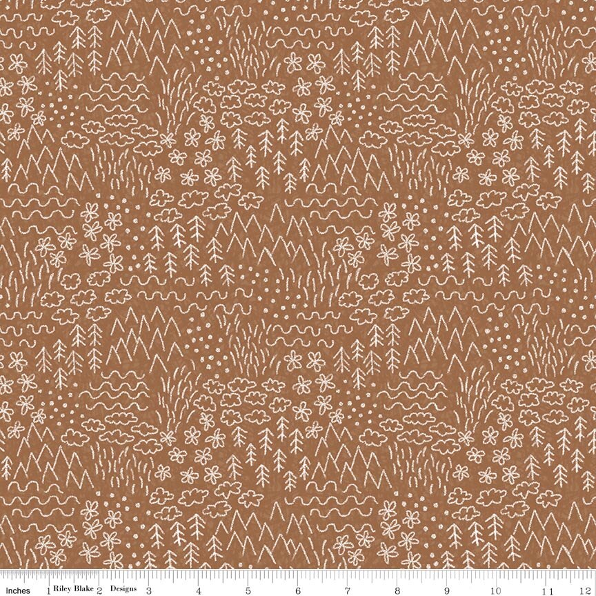 Colorful Critters Sketch Brown Fabric