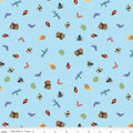 Colorful Critters Bug Toss Blue Fabric