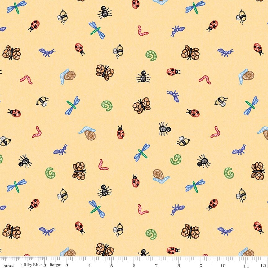 Colorful Critters Bug Toss Yellow Fabric