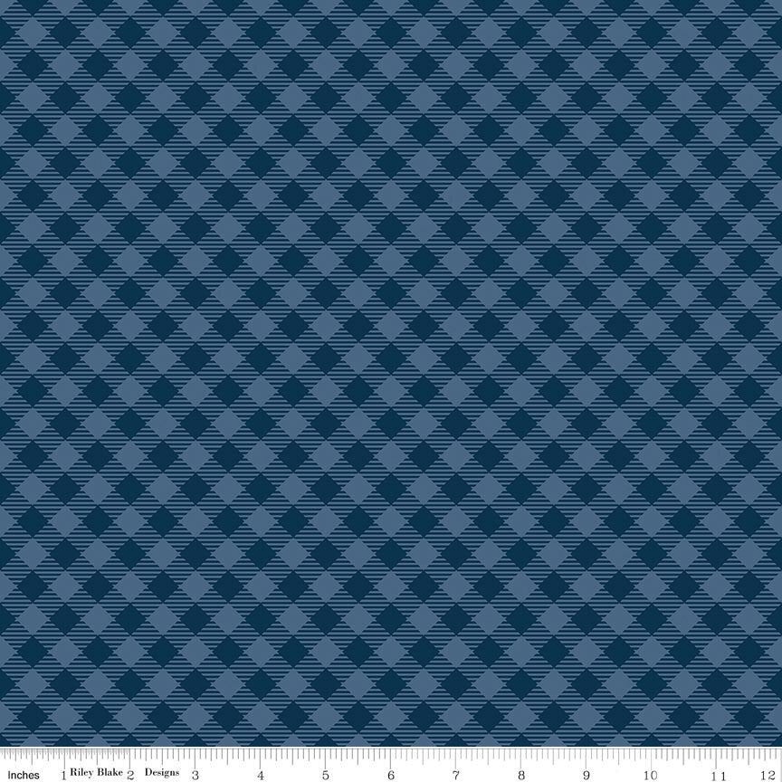 Denim & Daisy Gingham Oxford Blue Fabric by Lori Holt for Riley Blake Designs