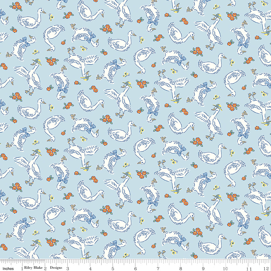 Traditional 30's Geese Blue Fabric