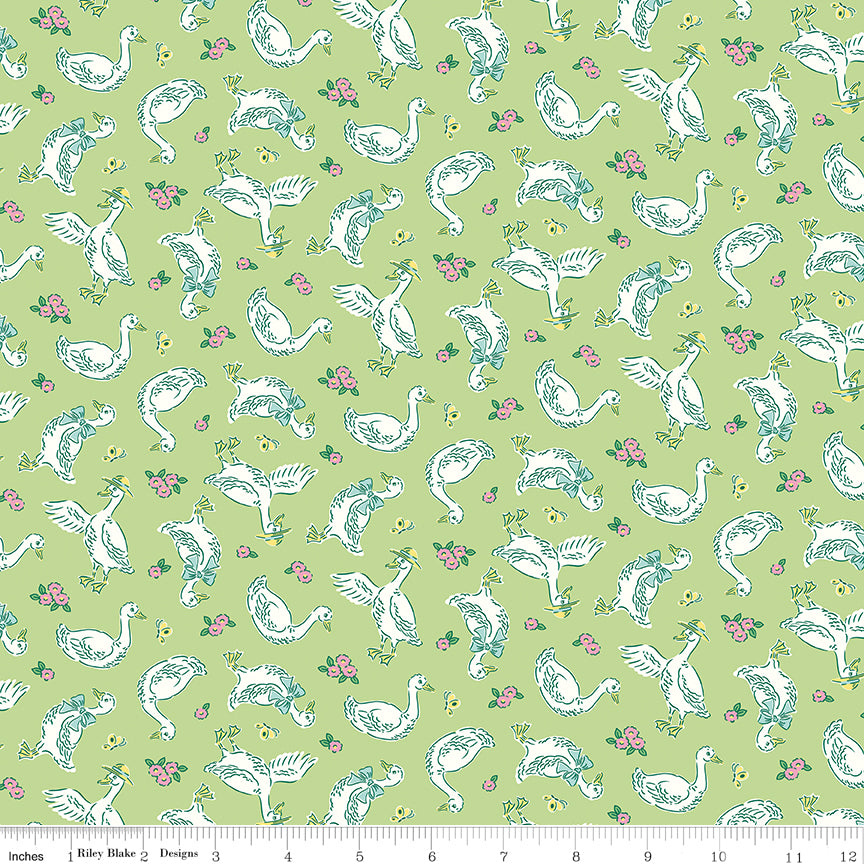 Traditional 30's Geese Green Fabric