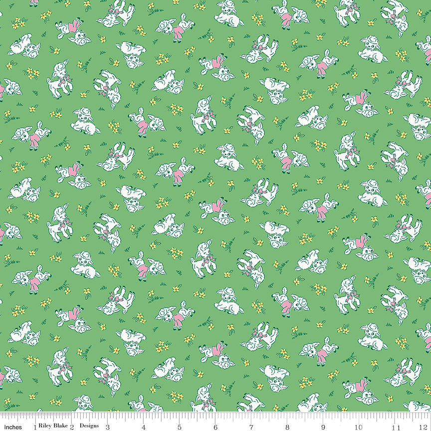 Traditional 30's Lambs Green Fabric