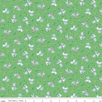 Traditional 30's Lambs Green Fabric - By the yard