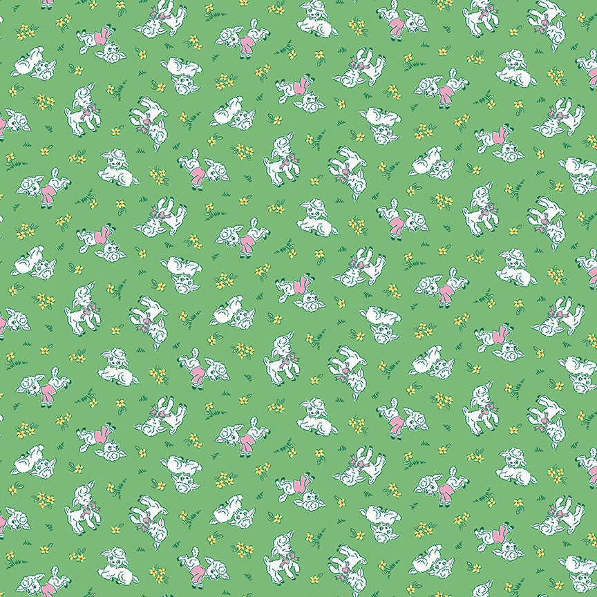 Traditional 30's Lambs Green Fabric