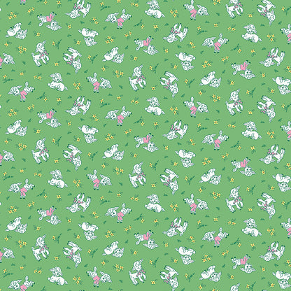 Traditional 30's Lambs Green Fabric - By the yard