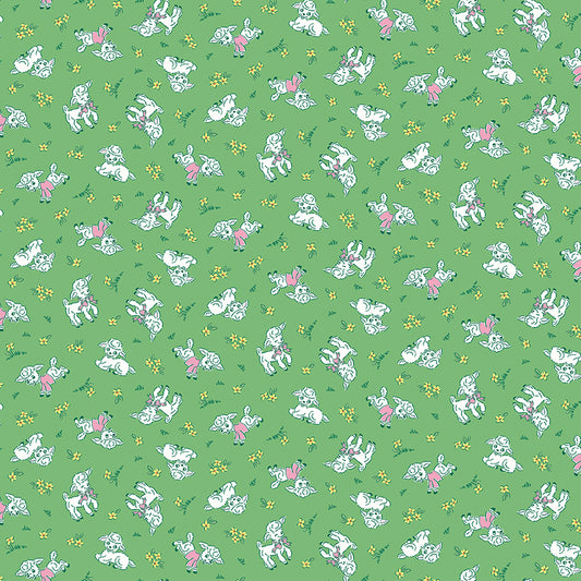 Traditional 30's Lambs Green Fabric - By the yard