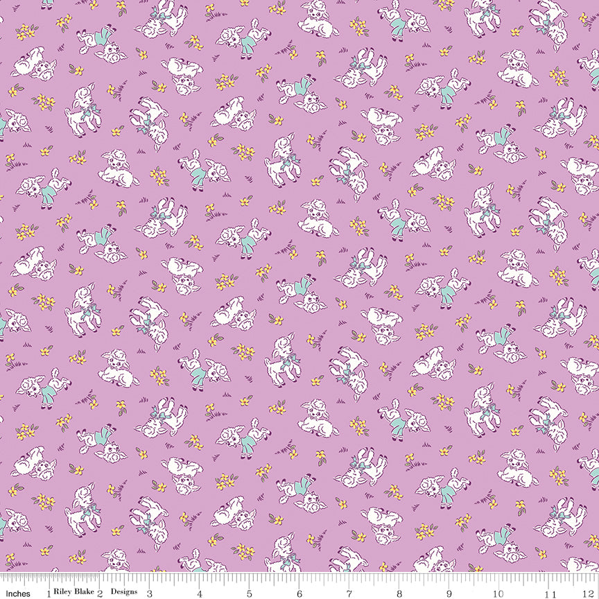 Traditional 30's Lambs Purple Fabric