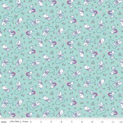 Traditional 30's Kittens Blue Fabric - By the yard
