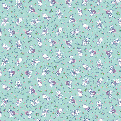 Traditional 30's Kittens Blue Fabric - By the yard