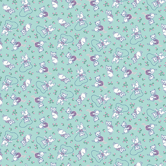 Traditional 30's Kittens Blue Fabric - By the yard