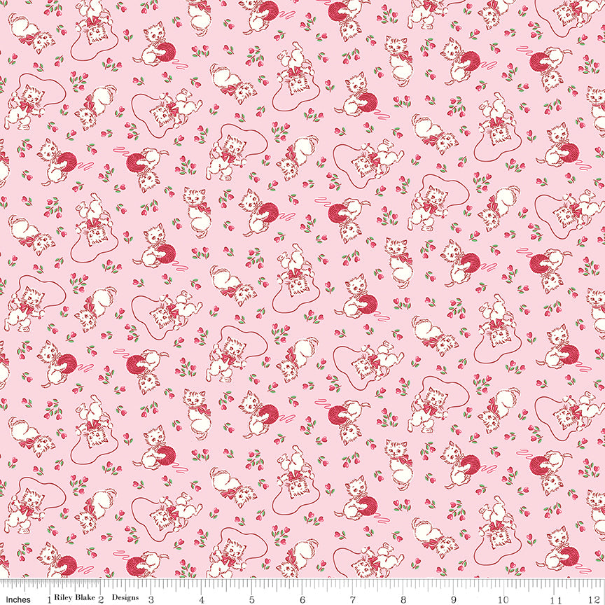 Traditional 30's Kittens Pink Fabric