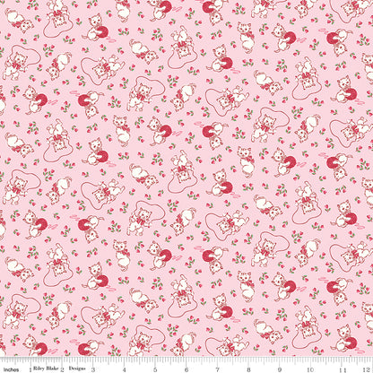 Traditional 30's Kittens Pink Fabric - By the yard