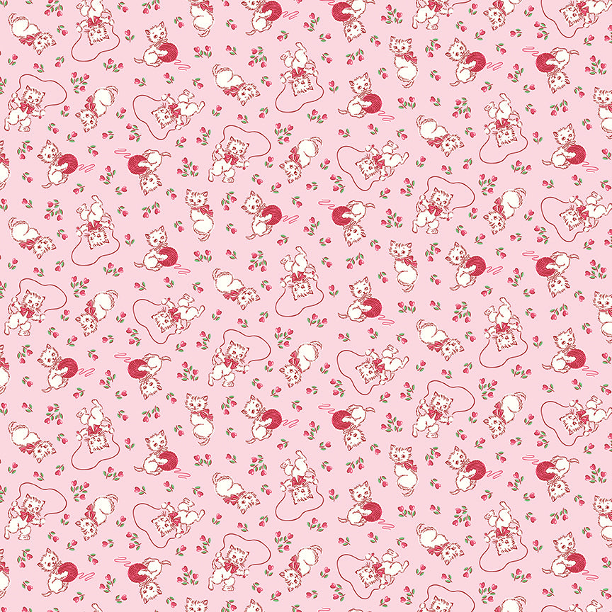 Traditional 30's Kittens Pink Fabric