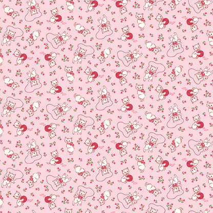 Traditional 30's Kittens Pink Fabric - By the yard